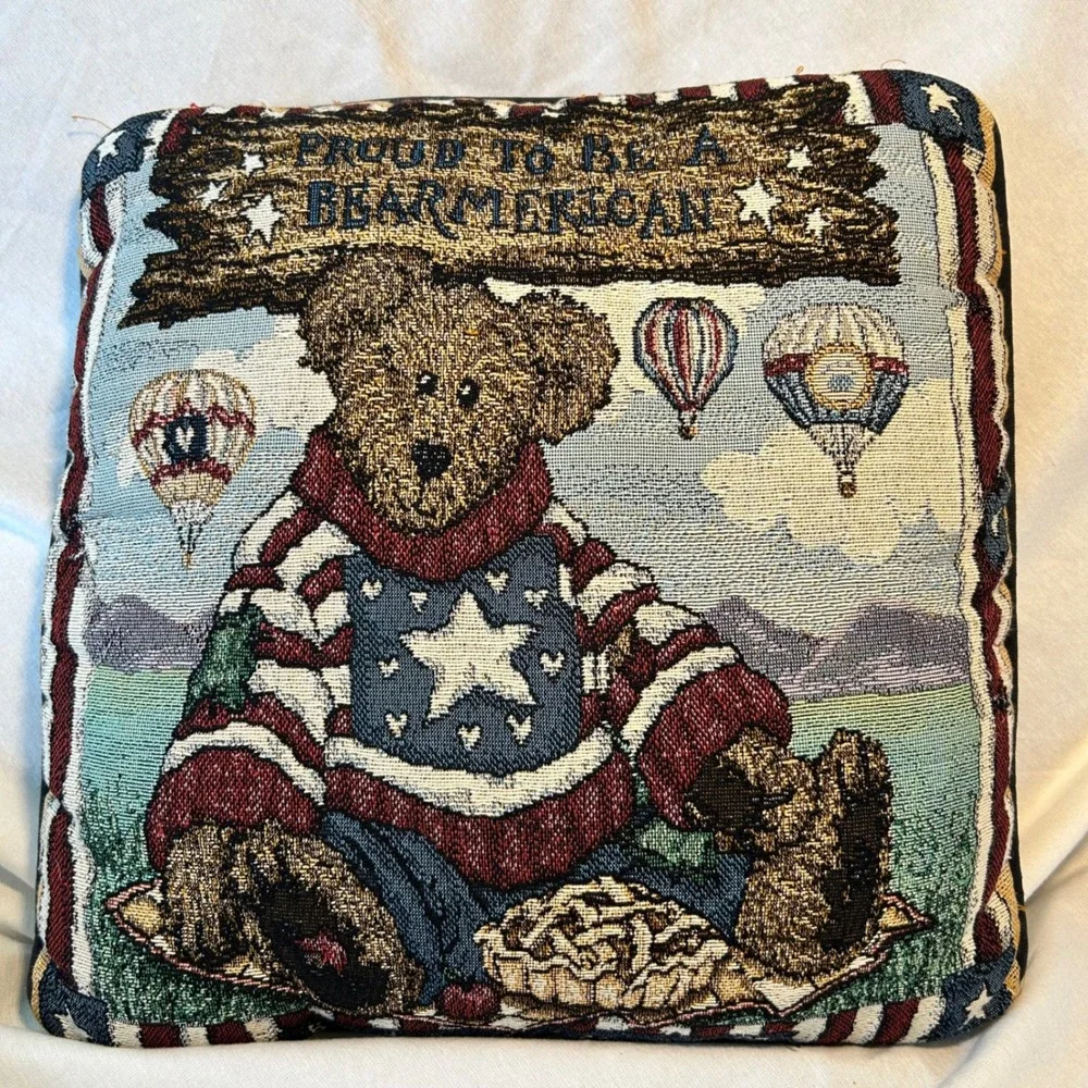 Vintage Proud To Be A Bearmerican Woven Tapestry Throw Pillow Patriotic Bear